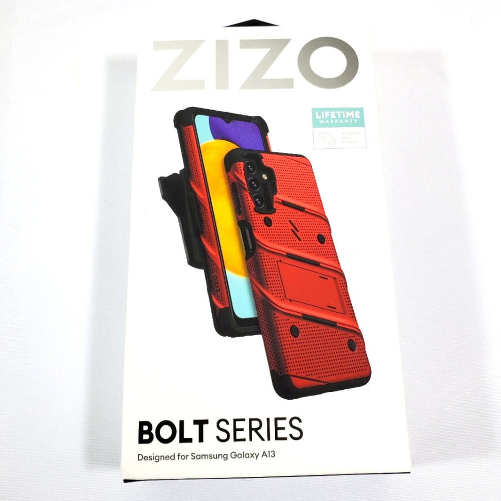 Samsung Galaxy A13 Case Holster Screen Protector Lanyard Red ZIZO BOLT Series